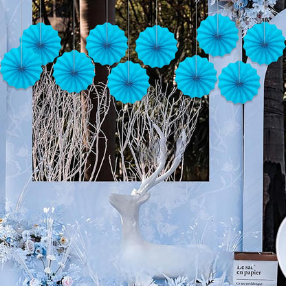 BARTHEW Blue Hanging Paper Fans,Blueaccessories Paper Decorations for Party,Blue Harmony Classroom