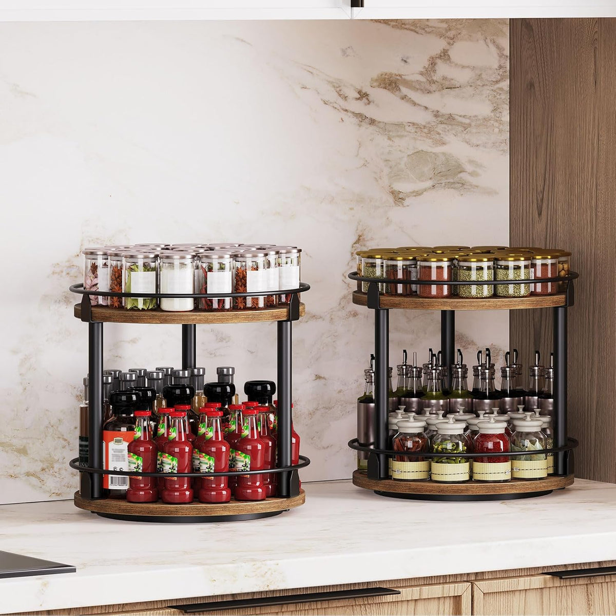 Spice Rack, Set of 2 Lazy Susan Organizer, 2-Tier Turntable Organizer, Rotating Spice Rack