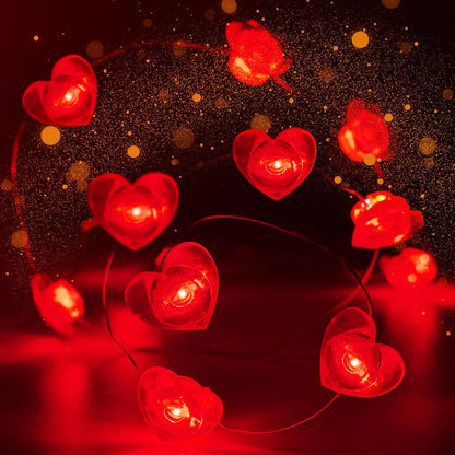 10FT Red Heart Fairy Lights Battery Operated with Timer for Mothers Day Decoration, LED String