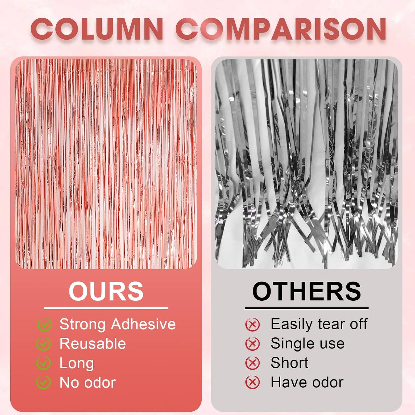 3 Pack 3.3x8.2 Feet Rose Gold Foil Fringe Backdrop Curtains, Tinsel Streamers Birthday Party