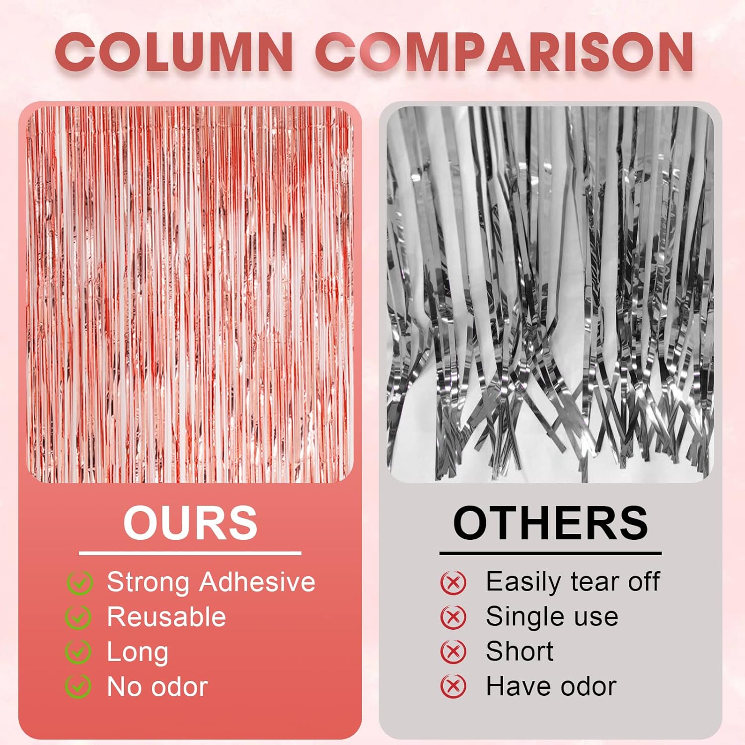3 Pack 3.3x8.2 Feet Rose Gold Foil Fringe Backdrop Curtains, Tinsel Streamers Birthday Party