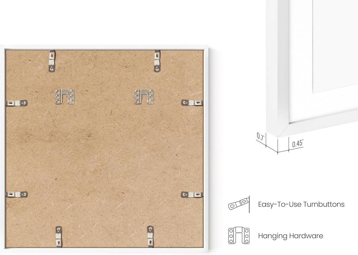 HAUS AND HUES 16x16 White Metal Picture Frames Matted to 12x12 - Features Premium Aluminum &