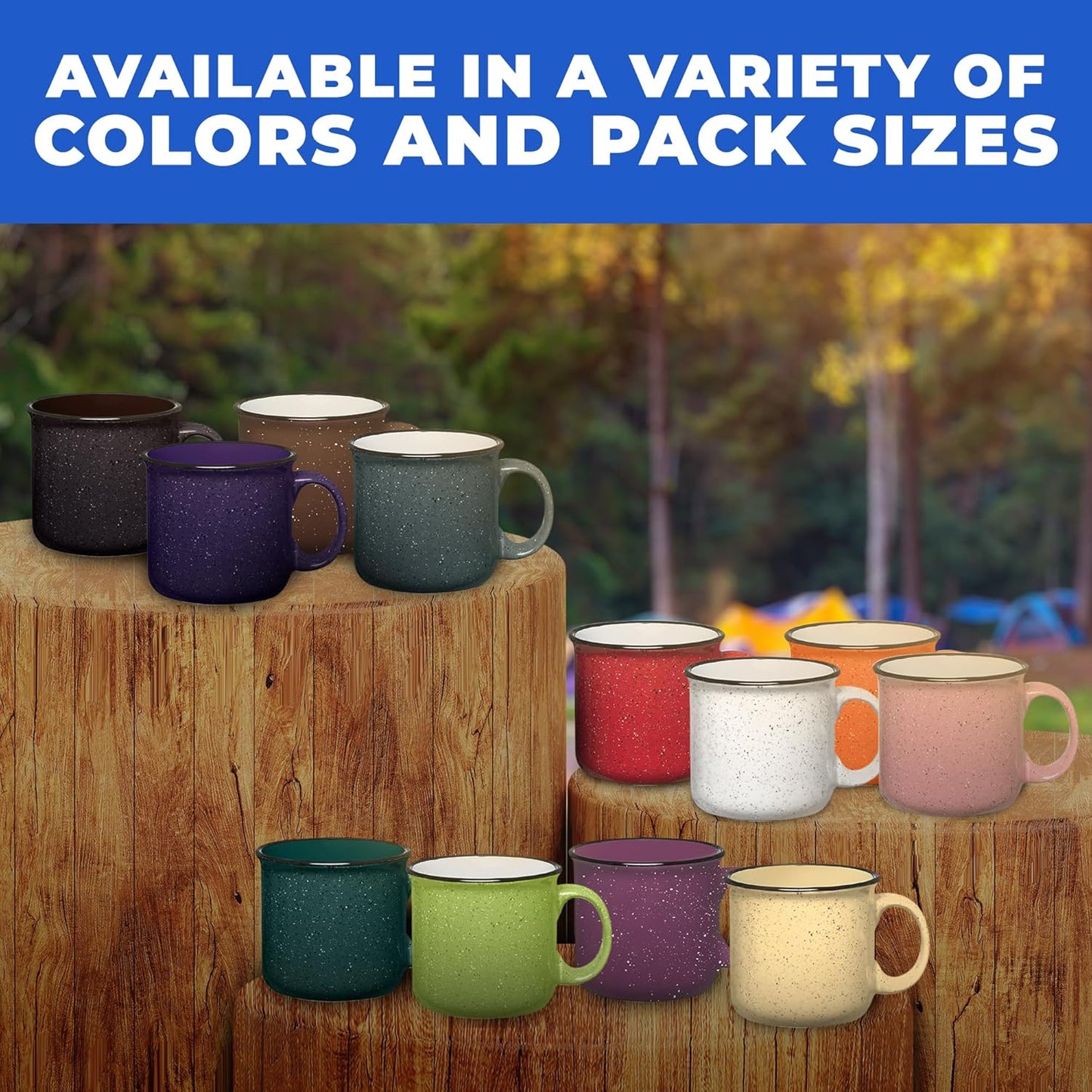 Set of 8 Ceramic Campfire Mugs – 15 Oz, Red – Coffee & Tea Cups for Home, Work, Travel, Camping