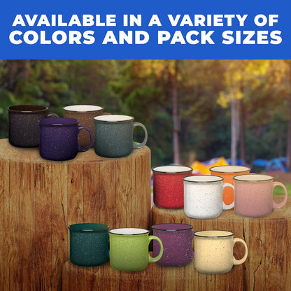 Set of 8 Ceramic Campfire Mugs – 15 Oz, Red – Coffee & Tea Cups for Home, Work, Travel, Camping