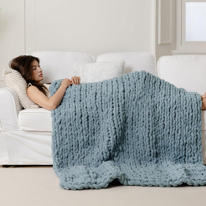 WESHIONGOO Chunky Knit Blanket Throw 40"×40" Knitted Throw Blankets for Couch Bed Fluffy Soft