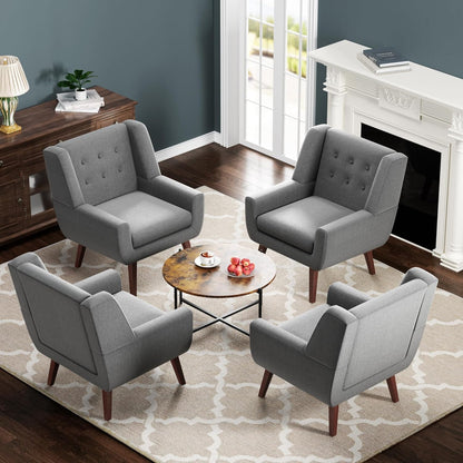 HUIMO Accent Chairs Set of 4, Upholstered Button Tufted Armchair, Linen Fabric Sofa Chairs for