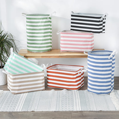 DII Laundry Storage Collection, PE Coated Collapsible Bin with Handles, Stone Stripe, Large Set