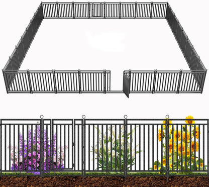 Decorative Garden Fence Metal Dog Fence Outdoor for Yard, 72ft (L) × 32in (H), 28 Panels + 4 Gates