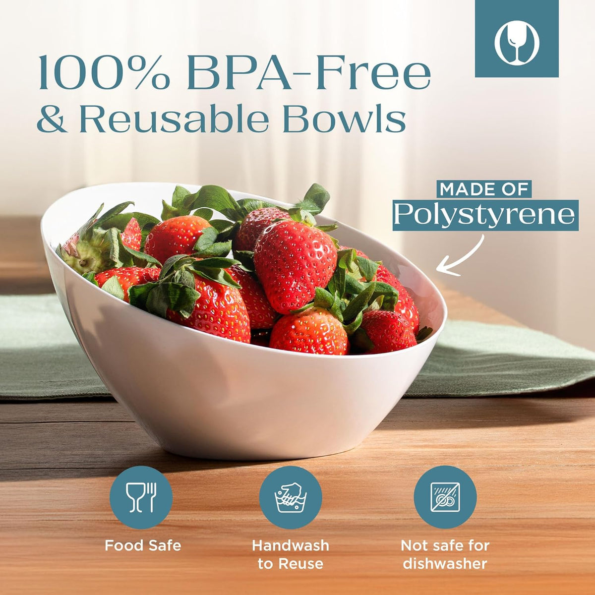 Posh Setting - White Plastic Serving Bowls for Party Angled Bowls Disposable Chip Bowls Candy Bowls