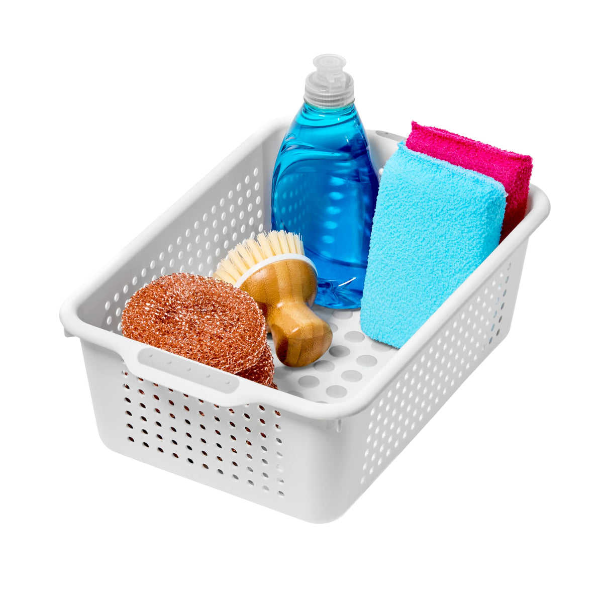 madesmart Classic Storage Basket with Soft Grip Handle, White