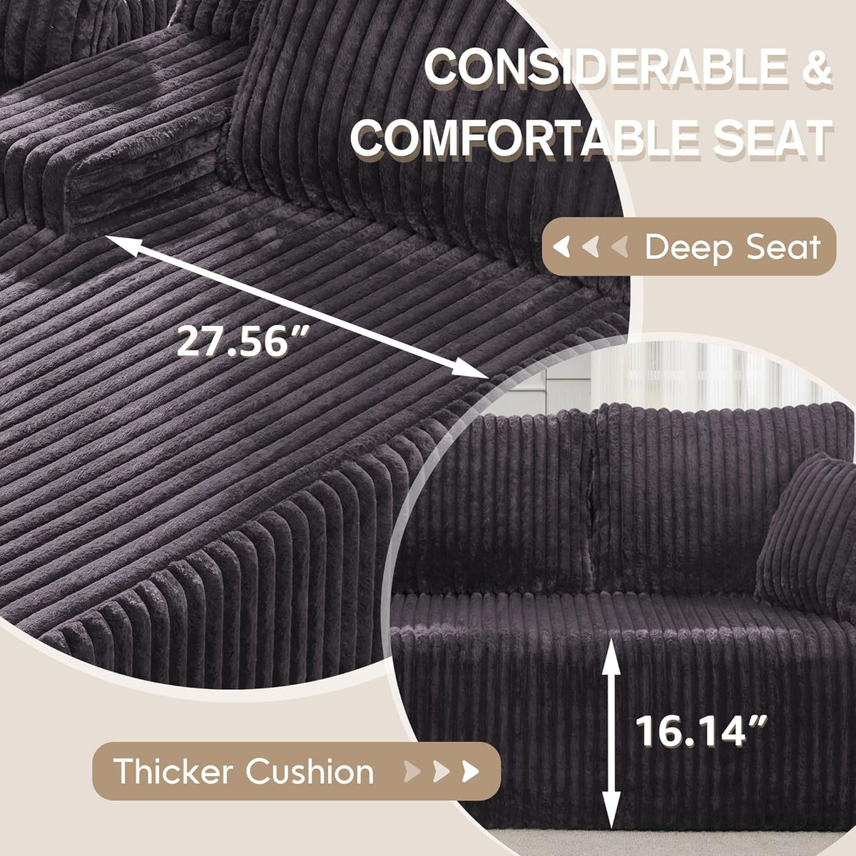 Hobestluk Modular Sectional Sofa Couches 108" L-Shape Couch 3 Seat Modular Sofa Memory Foam