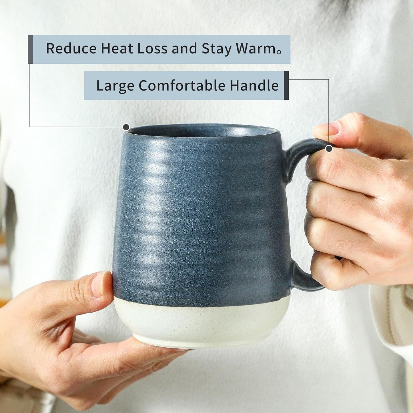 Hasense Coffee Cups, 15 oz Coffee Mugs Ceramic with Handles Set of 6, Tea Cup for Home and Office