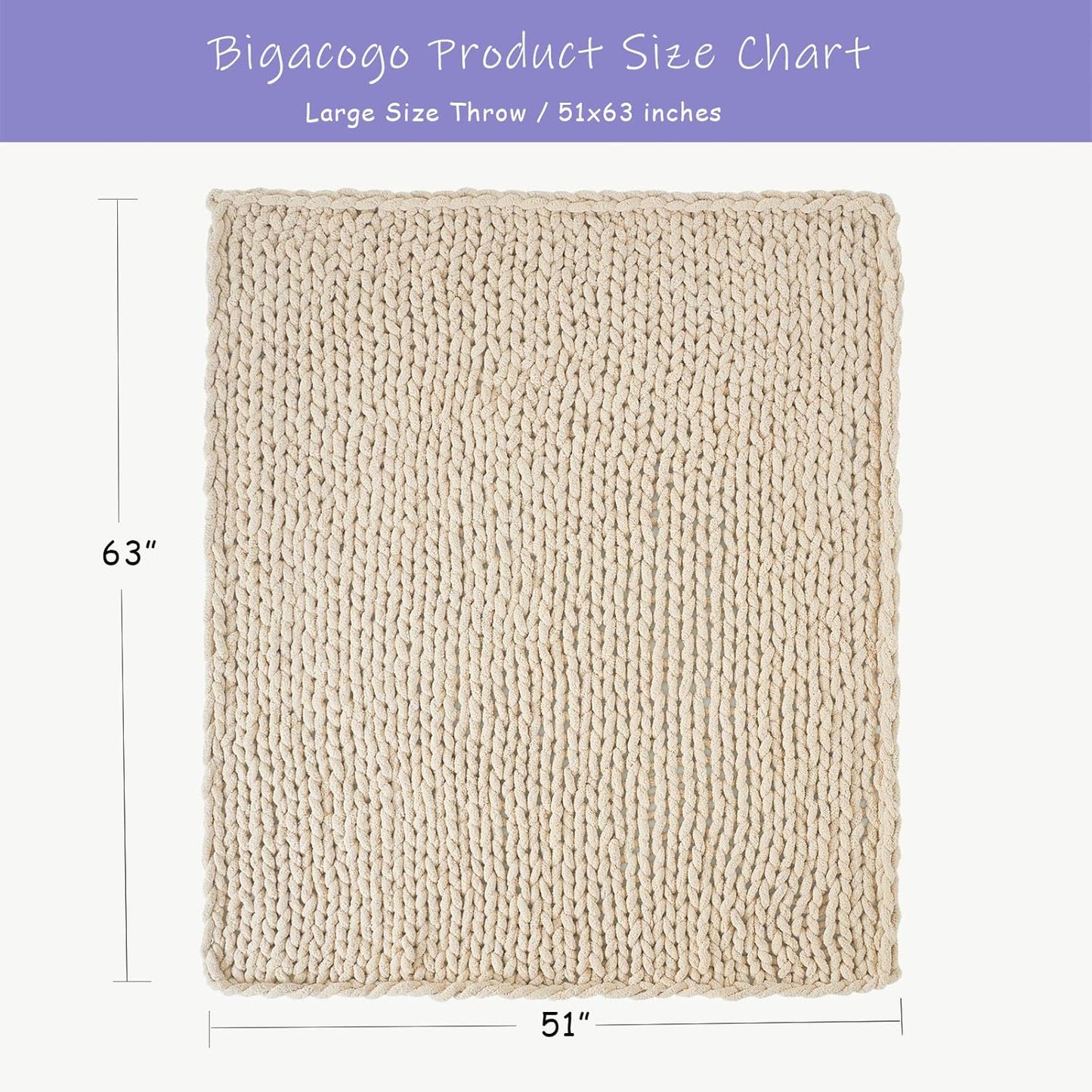 Bigacogo Chunky Knit Throw Blanket for Couch, 51x63 inches, 100% Hand Knitted with Thick Jumbo