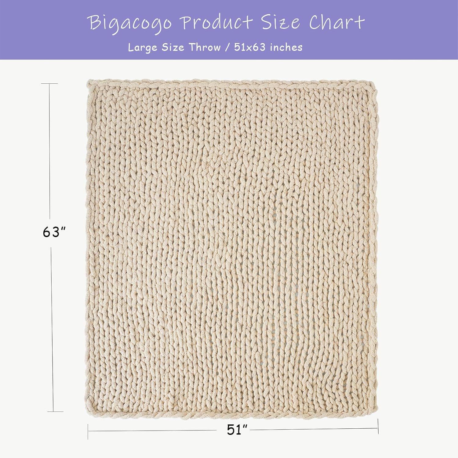 Bigacogo Chunky Knit Throw Blanket for Couch, 51x63 inches, 100% Hand Knitted with Thick Jumbo