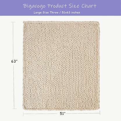 Bigacogo Chunky Knit Throw Blanket for Couch, 51x63 inches, 100% Hand Knitted with Thick Jumbo