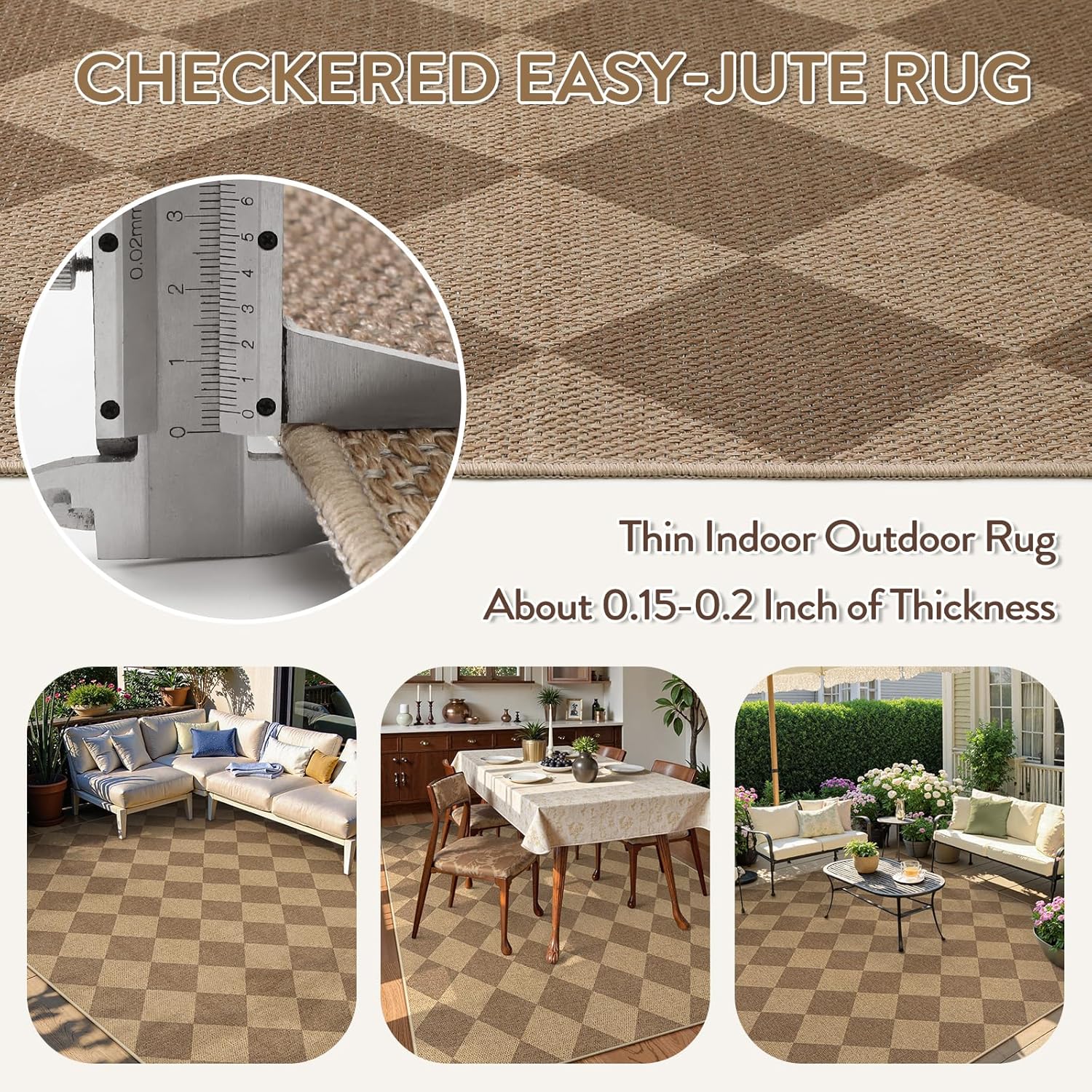 Lahome Checkered Easy Jute 6x9 Rug, Large Rugs for Living Room Dining Room Farmhouse Indoor Outdoor