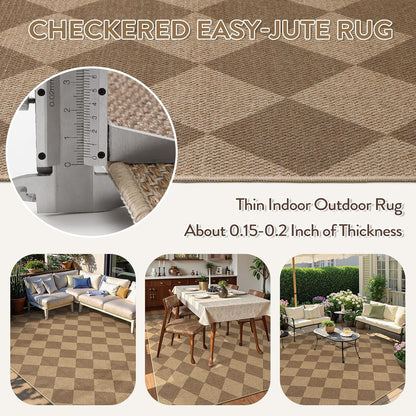 Lahome Checkered Easy Jute 6x9 Rug, Large Rugs for Living Room Dining Room Farmhouse Indoor Outdoor