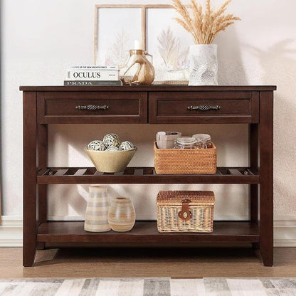 Solid Wood Console Table Sofa Tables with Drawers and Shelves Small Entryway Table for Living