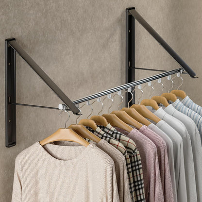 Dr.DJ Clothes Drying Rack with Rod, Wall-Mounted Retractable & Foldable Clothes Hanger for Laundry