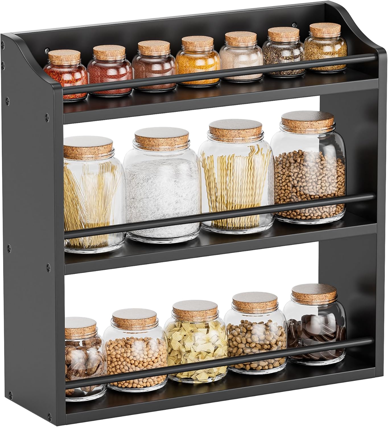 Bamboo Spice Rack Wall Mount or Tabletop Holder, 3-Tier Shelf for Seasoning Bottles Organizer