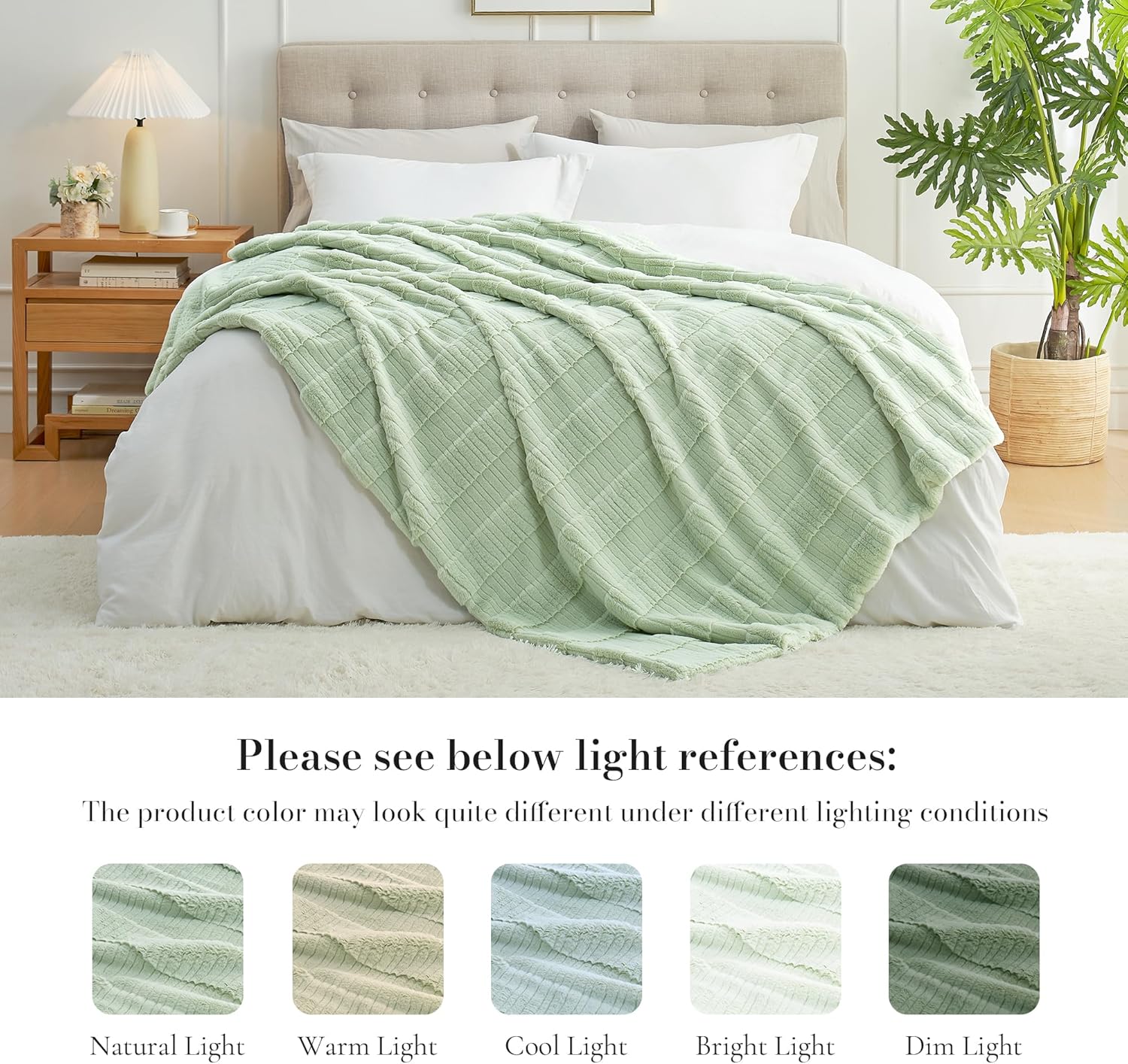 Amélie Home Luxury Striped Faux Fur Throw Blanket for Couch, Embossed Split Fur Cozy Fuzzy Fluffy