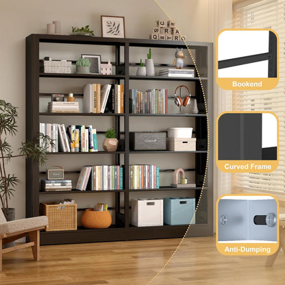 5-Tier Industrial Bookshelf, Black Bookcases and Bookshelves,Tall Metal Book Shelf Storage