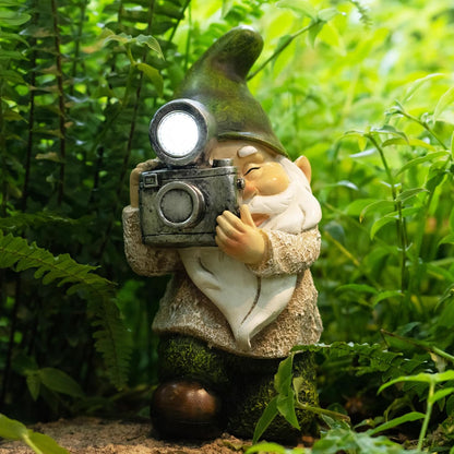 Garden Gnome-Solar Statue Outdoor-Gnomes Decorations for Yard - Photography Pose Gnome for Yard