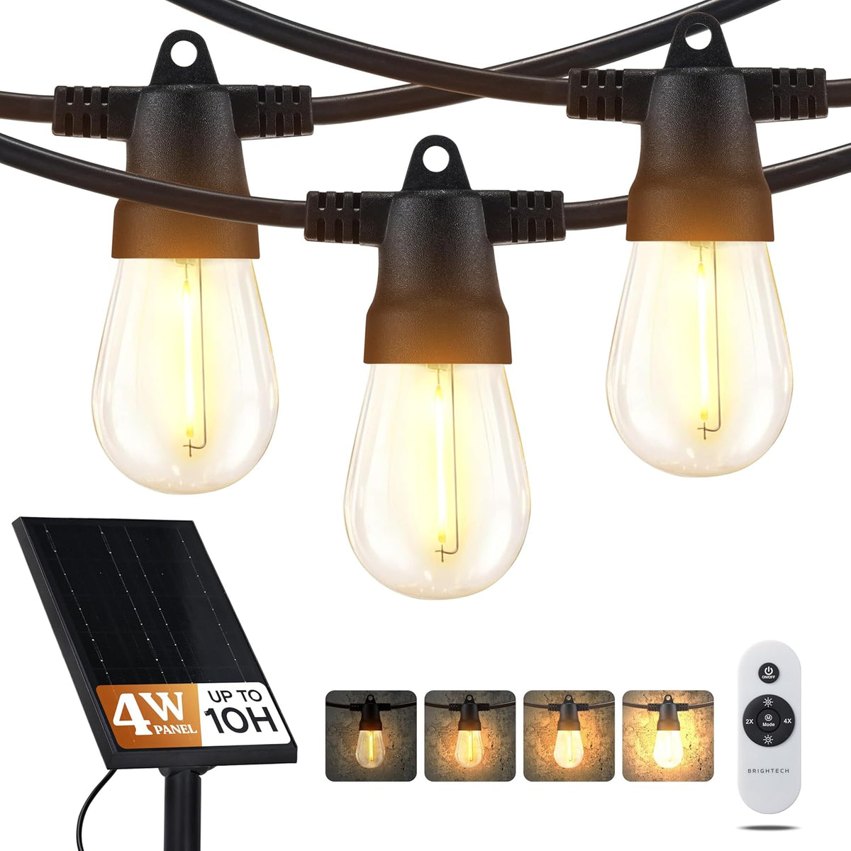 Brightech Ambience Pro Super Bright Solar - 48Ft Remote Control Outdoor String Lights with 15