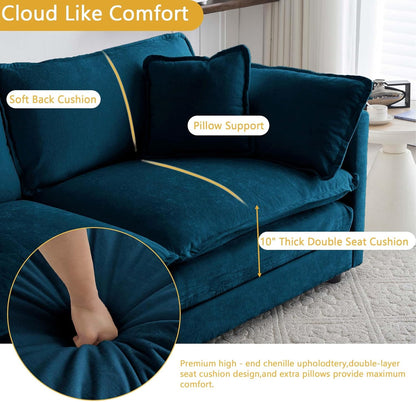 Sectional Sofa 4 Seater with Movable 1 Ottoman,Oversized Modular Couch Deep Seat (Blue, 146.5
