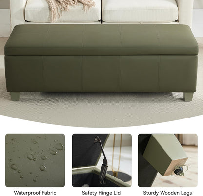 51" Faux Leather Storage Ottoman, Stitch Tufted Rectangle Upholstered End of Bed Storage Bench