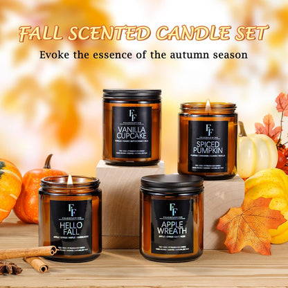 Fall Candles Set, 4 Pack Candles for Home Scented Natural Soy Wax, Autumn Gifts Set for Women Men