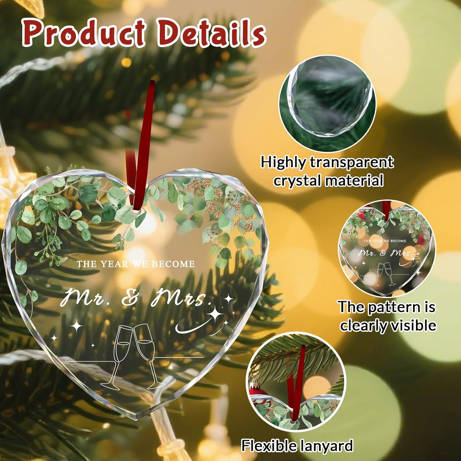 Custom Christmas Ornament Glass-Personalized Christmas Ornaments with Photo/Name/Date/Text,Wedding