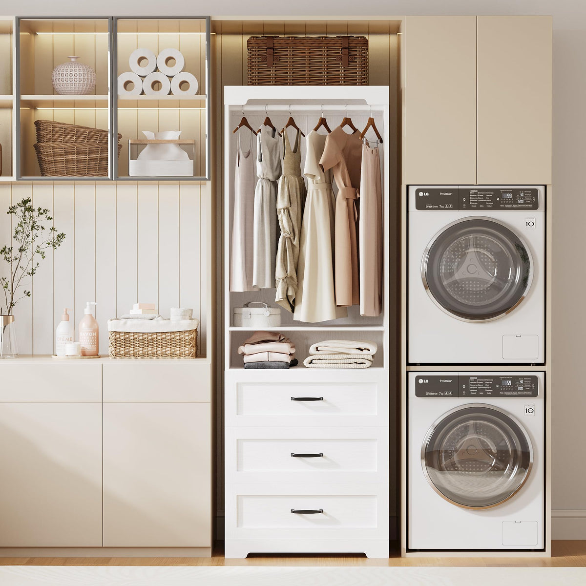 IRONCK Freestanding Closet System with Adjustable Shelves & 3 Drawers