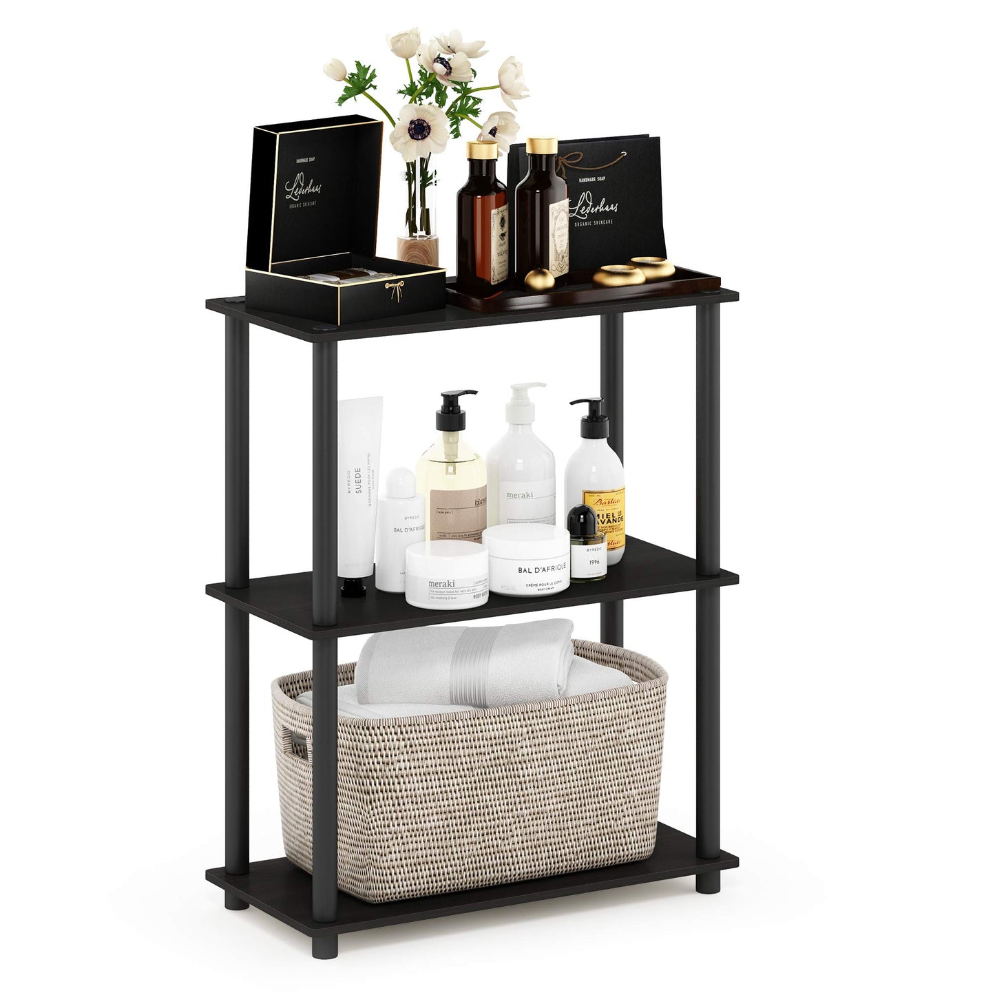 Furinno TURN-N-TUBE Storage Shelves, 3-Tier Book Shelf, Corner Shelf, Toolless Open Shelves, for