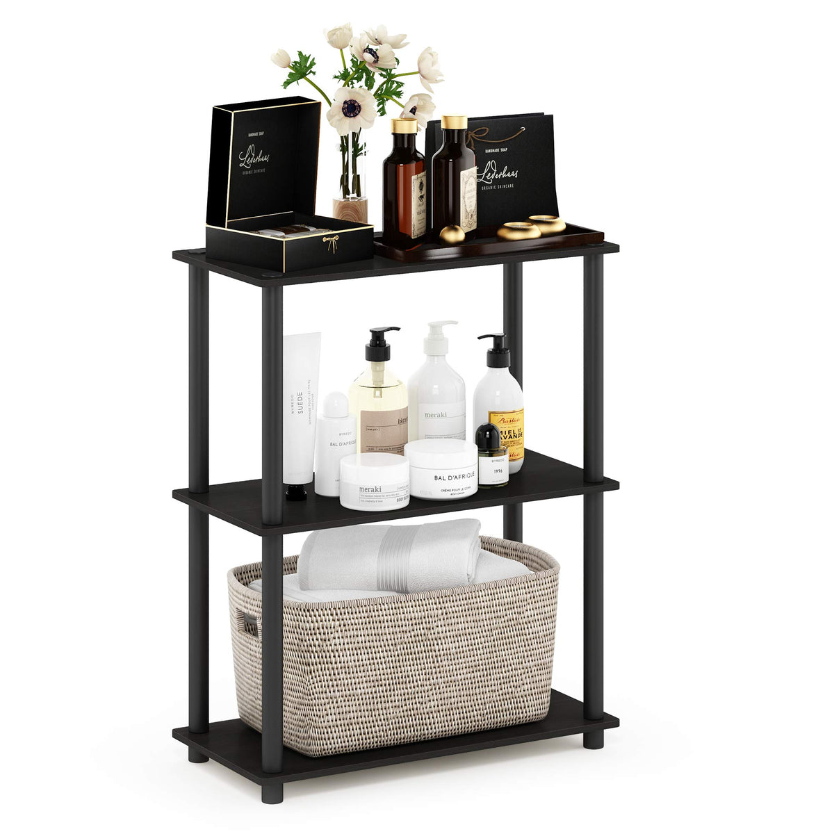 Furinno Turn-N-Tube Storage Shelves, 3-Tier Book Shelf, Corner Shelf, Toolless Open Shelves, for