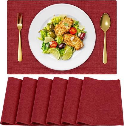 Cloth Placemats, Set of 6 Heat-Resistant Cotton Linen Blend Double Layered Machine Washable Place