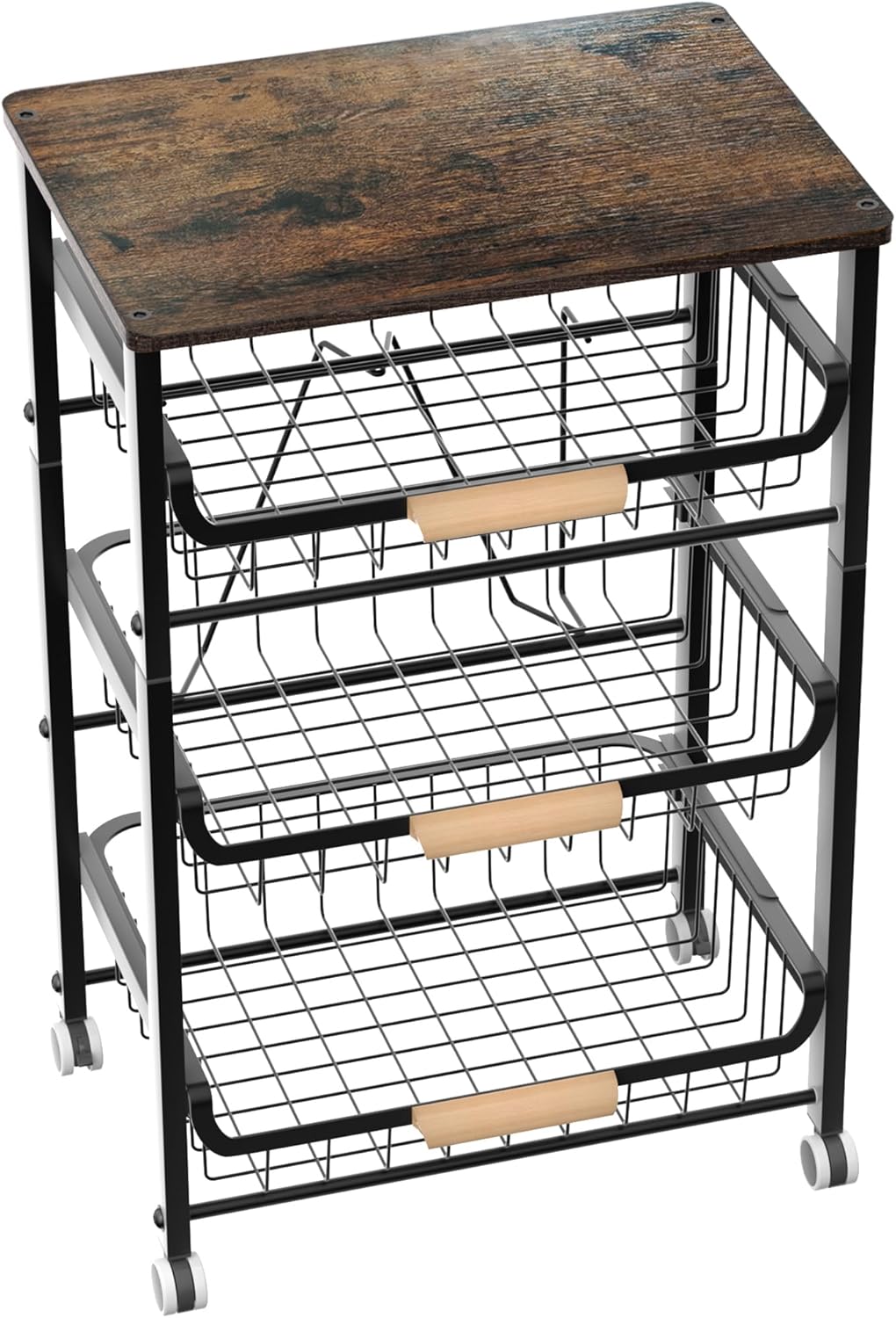 4-Layer Fruit Basket Kitchen Food Organizer and Rack, Stackable Storage Cart with Desktop, Pull-Out