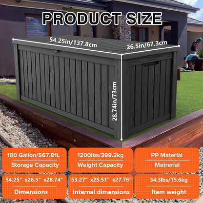 180 Gallon Lockable Resin Deck Box, Waterproof & UV-Resistant Outdoor Storage Box for Outdoor