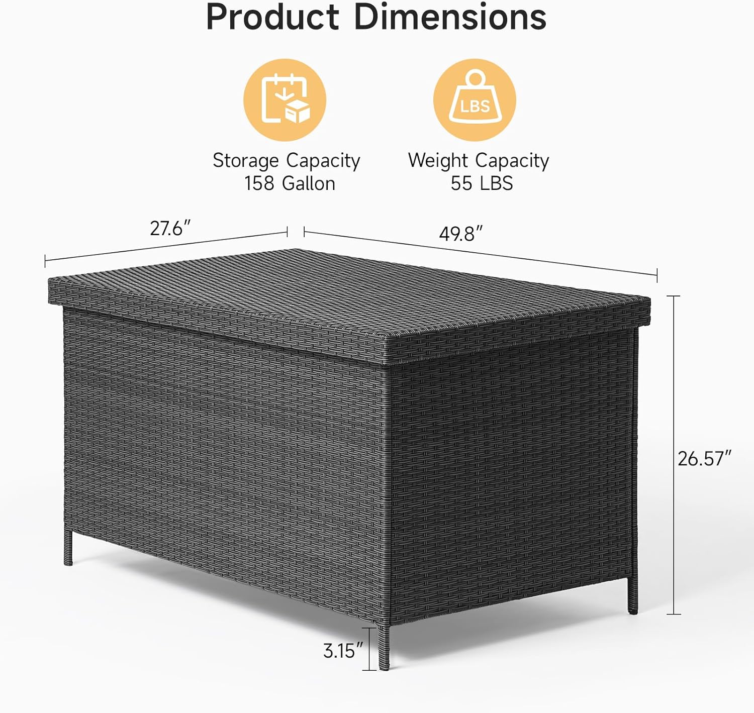 158 Gallon XL Deck Box with Lid, All Weather Wicker Outdoor Storage Box Waterproof, Large Outdoor