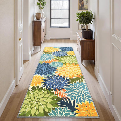Area Rug 2x6 Yellow Green Washable Entry Rug Multicolored Tropical Botanical Modern Floral Indoor