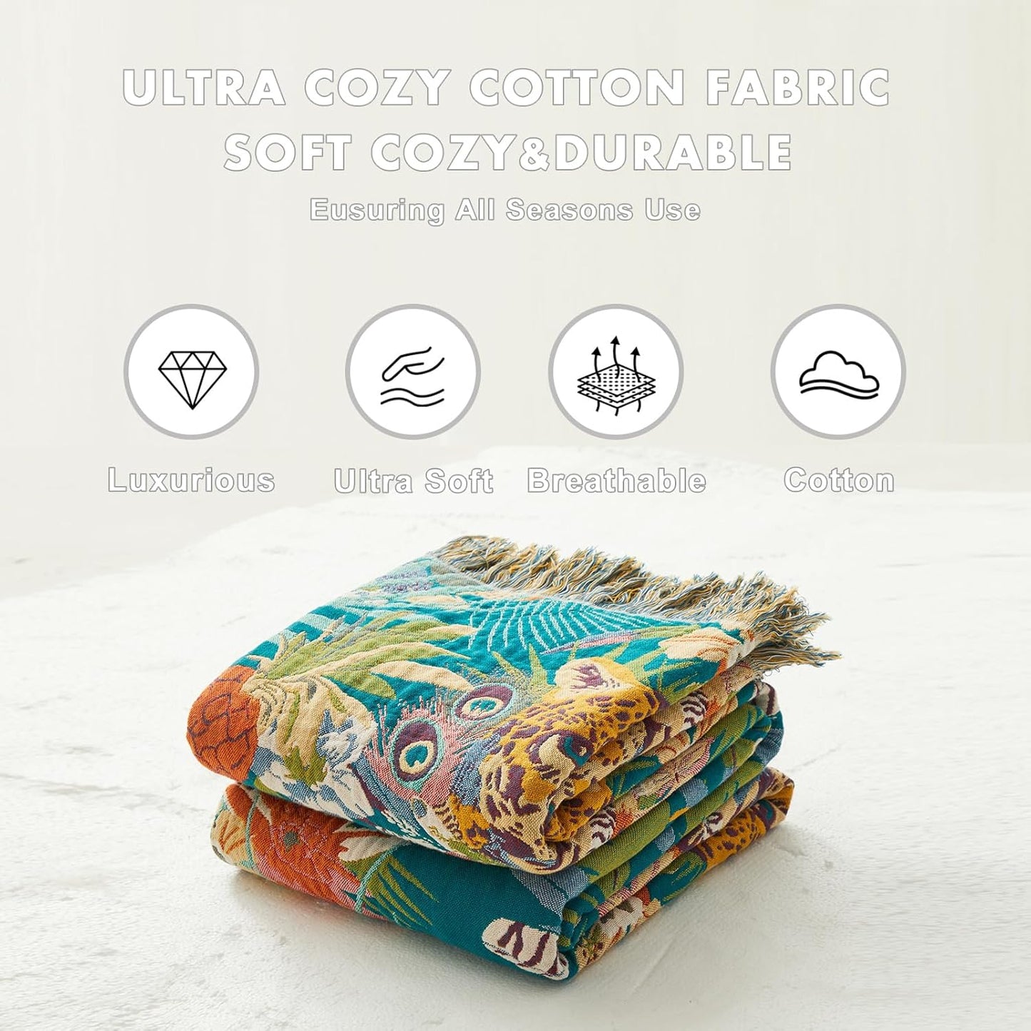 MSGKV Throw Blanket for Couch Bed Cotton Muslin Breathable Leopard Animals Twin Size Blanket