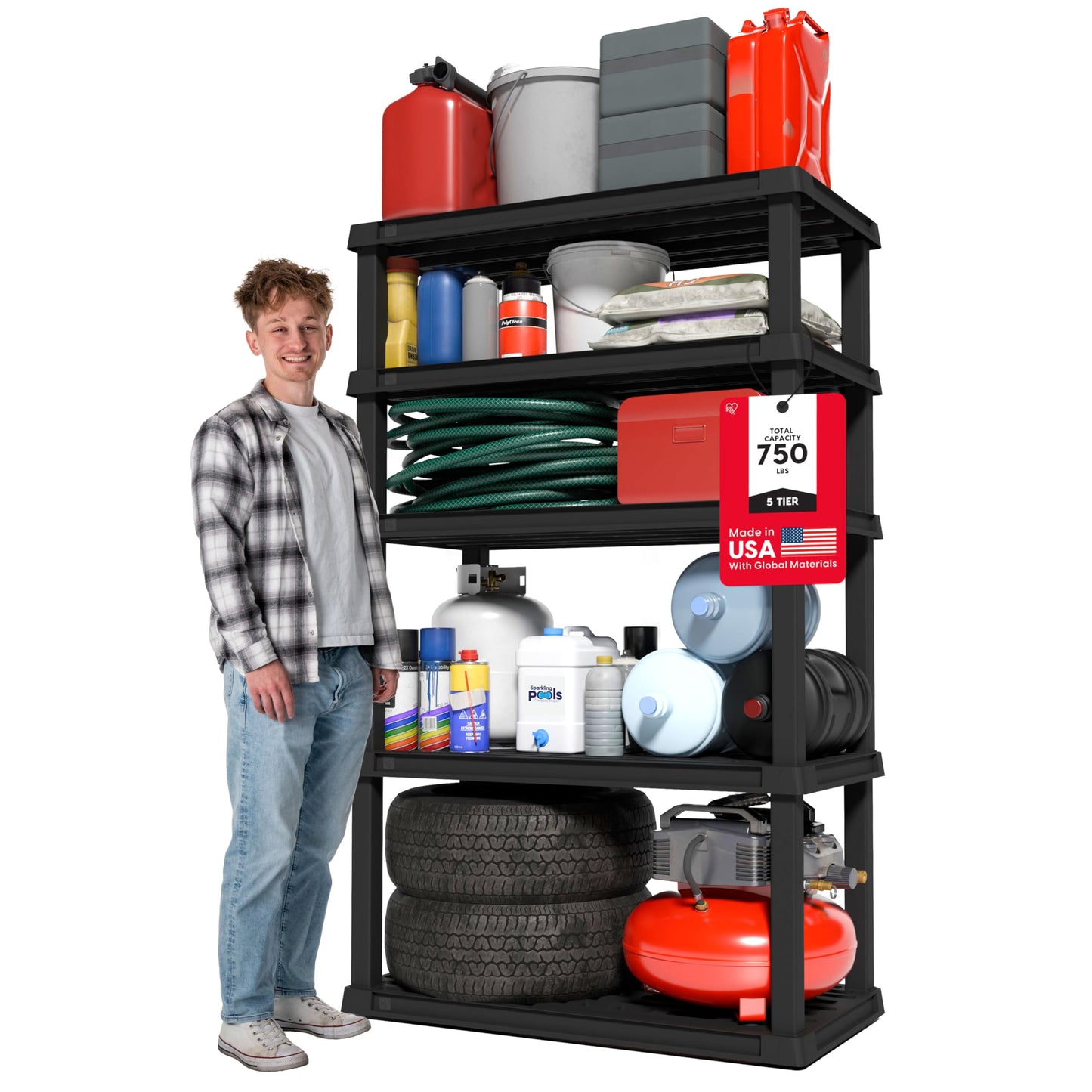 IRIS USA Plastic Storage Shelves |Made in USA| 68"H x 36"W x 18"D - Black