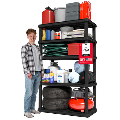 IRIS USA Plastic Storage Shelves |Made in USA| 68"H x 36"W x 18"D - Black
