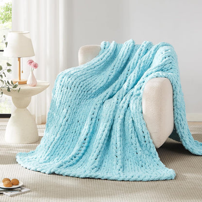 L'AGRATY Chunky Knit Blanket Throw: 72''x84'' Chenille Thick Big Cable Knit Blanket - Handmade