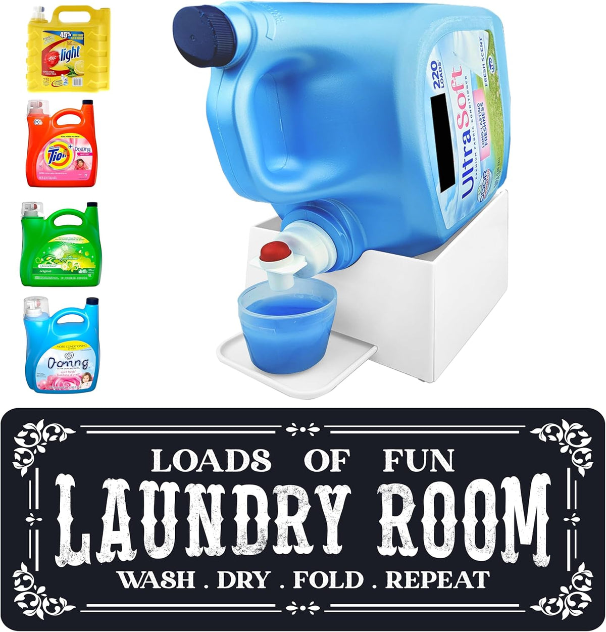 TidyFriend Laundry Detergent Holder with Laundry Room Rug Runner, Detergent Stand for Spill