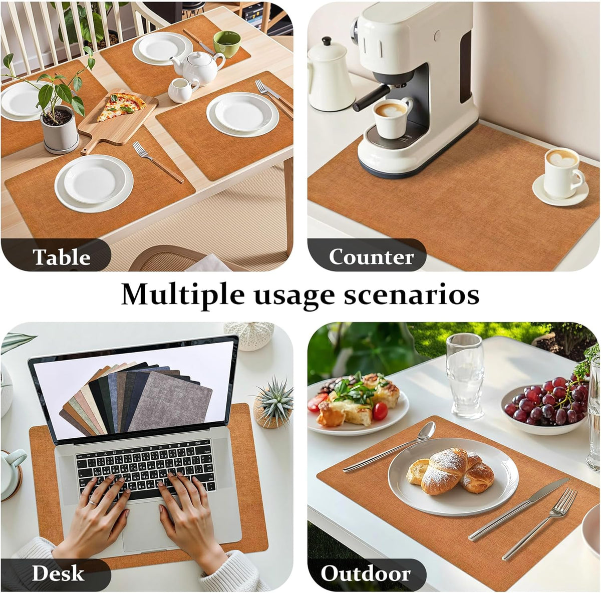 FROMHEART Faux Leather Placemats Set of 8–Waterproof,Heat/Oil Stain-Resistant PU Table