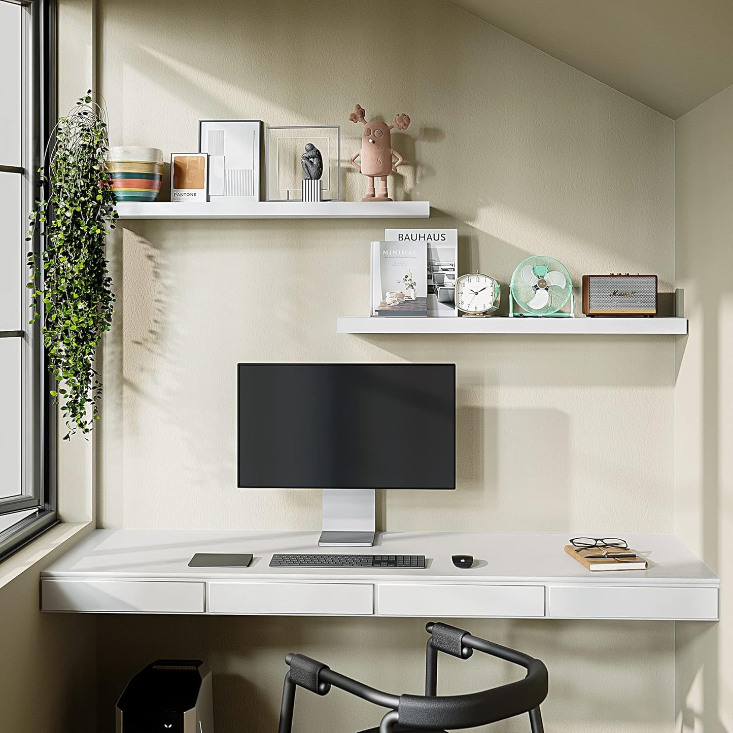 BAMEOS Floating Shelves,40 in W x 8in D Wall Mounted Wooden Shelves with Invisible Brackets Set of