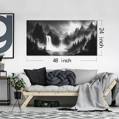 HUBOSKN Waterfall Pictures Wall Decor for Living Room - Mountain Wall Art for Office - Black and