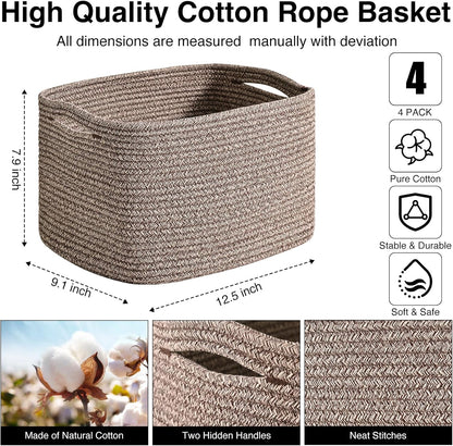 Storage Baskets for Shelves Organizing, Woven Cotton Rope Baskets for Storage, Book Basket
