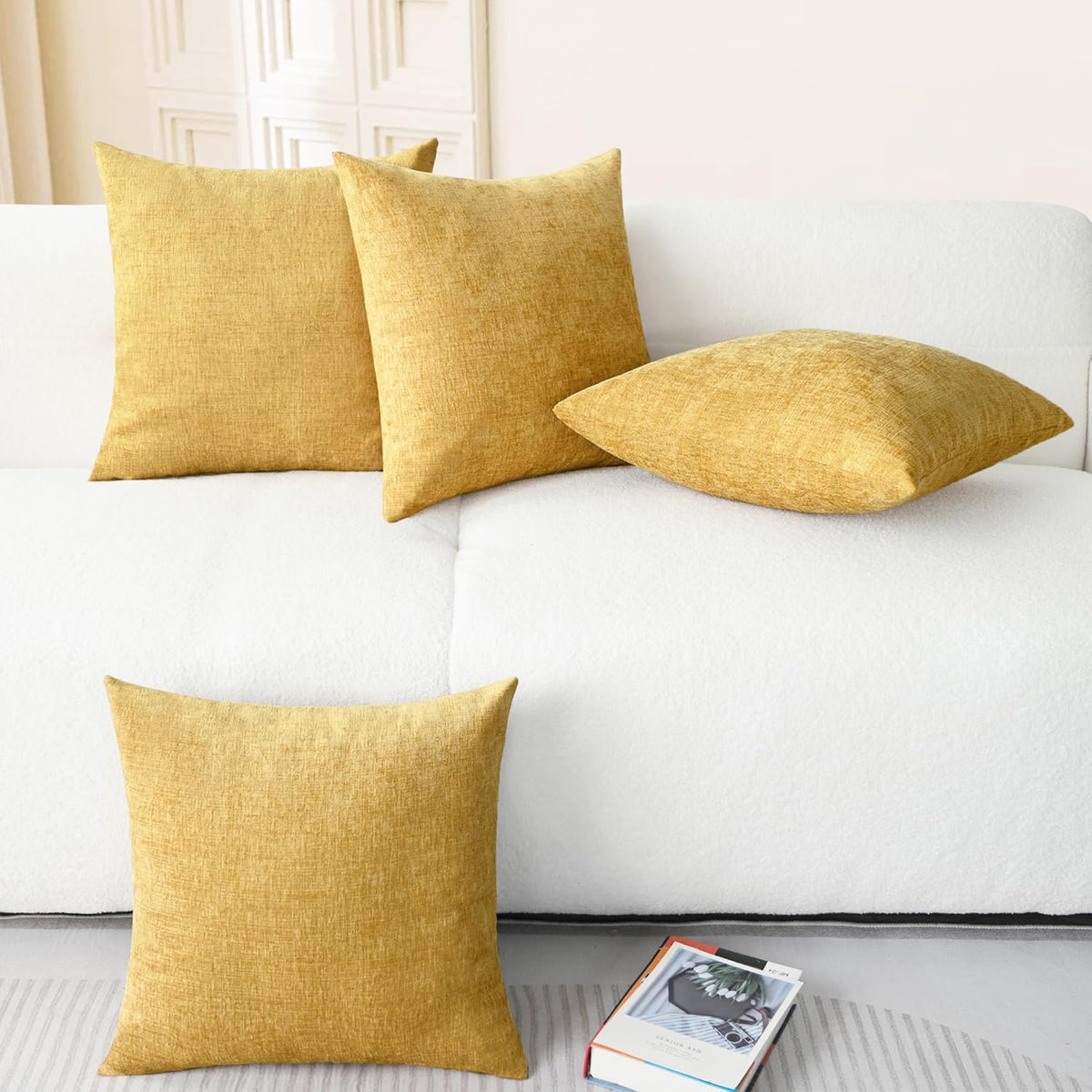 CaliTime Throw Pillow Covers Decorative 18 X 18 Inches Pack of 4 Cozy Chenille Cushion Cases for